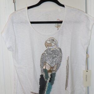 CHICOS Artisan T-Shirt Glitzy Parrot Bead Sequin Rhinestones Size 1 Medium Cute